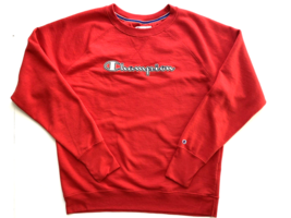 Champion Long Sleeve Crewneck Spell Out LOGO Pullover Sweatshirt  Unisex L  Red - £8.53 GBP