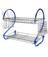 MegaChef 16 Inch Two Shelf Iron Wire Dish Rack in Blue - $64.78