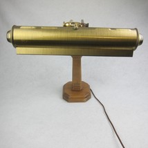 Vintage Bankers Piano Desk Lamp Brass &amp; Wood Adjustable Arm Double Bulb WORKS - £63.26 GBP