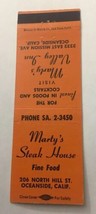 Vintage Matchbook Cover Matchcover Marty’s Steak House Oceanside CA - £2.13 GBP