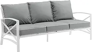 Crosley Furniture KO60027WH-GY Kaplan Outdoor Metal Sofa, White with Gra... - $786.99