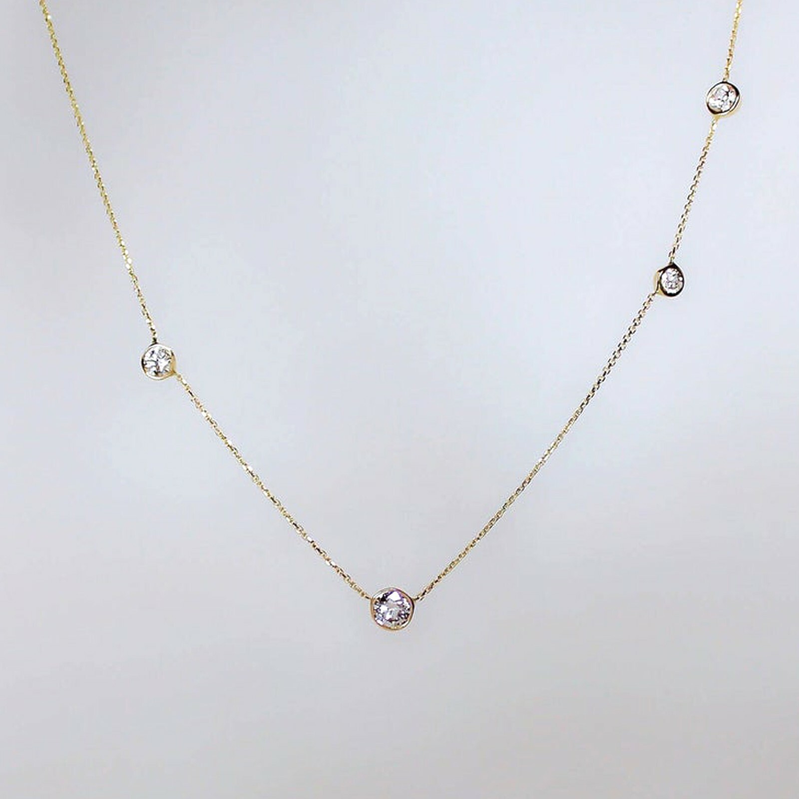 3/4 CT Round Moissanite Solitaire Station Choker Necklace 14K Yellow Gol... - $52.58