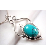 Blue Turquoise Pendant Beautifully Accented Cabochon 925 Sterling Silver... - £5.30 GBP