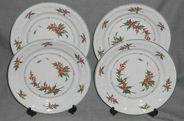 Set (4) Tabletops Unlimited Christmas Holly Pattern Dinner Plates - £23.29 GBP