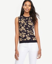 New Ann Taylor Navy Blue Yellow Floral Sleeveless Crew Sweater Top S L - £31.31 GBP