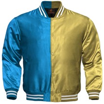 New Baseball Letterman College Varsity Bomber Sports Jacket Turquoise Gold Satin - £53.47 GBP