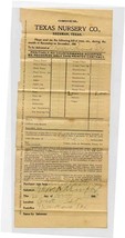 Texas Nursery Co Order Form Sherman Texas 1907  - £17.12 GBP