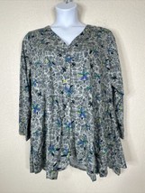 LOGO Lori Goldstein Womens Plus Size 2X Floral Knit V-neck Button Up Shirt - £17.40 GBP