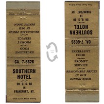 Vintage Matchbook Cover Southern Hotel Frankfort Kentucky 1940s US Highway 60 - £6.30 GBP