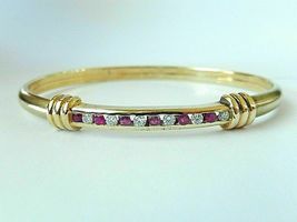 Gold Plated 925 Silver 5.34CT Round Cut Simulated Ruby Bangle Bracelet - £159.23 GBP