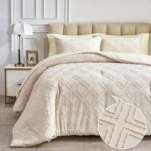 Beige Tufted Bed In A Bag 7 Pieces King Size, Soft And Embroidery Shabby Chic Bo - £80.47 GBP