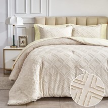 Beige Tufted Bed In A Bag 7 Pieces King Size, Soft And Embroidery Shabby Chic Bo - £79.47 GBP