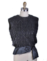 VTG 1950s 60s Black Beaded Satin Wool Shell Peplum Cocktail Mrs Maisel S M - $93.01