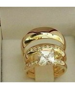 Juego De Anillos De Boda Trio De Moissanita Chapado En Oro Amarillo De 14K - €116,98 EUR