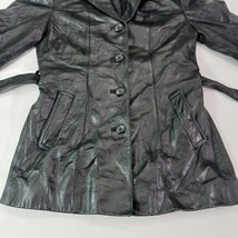 Outbrook Women's Jacket Black Belted Fit Genuine Leather Button Jacket Sz Small image 11
