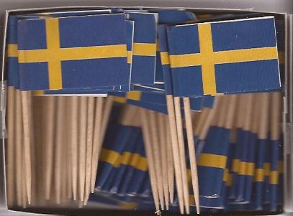 One Box of 100 Sweden Toothpick Flags, 100 Small Mini International Flags - $7.90