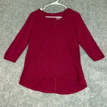 Chicos Womens Shirt Small 0 Red Long Sleeve Casual Solid Tunic Plain Top Career - $24.98