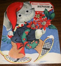 The Wishing Well 1950’s Merry Christmas Nephew Vintage Greeting Card Elephant - £4.63 GBP
