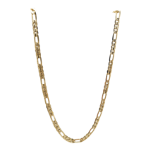 14k Plated Textured Flat Figaro Chain Necklace Lobster Closure Gold Tone VTG - $35.63