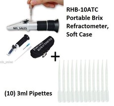 0 10% Atc Brix Refractometer,Soft Case + (10) 3ml Pipettes - £22.74 GBP