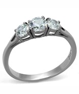 Stainless Steel Three Stone CZ Ring TK316 - $21.87 CAD