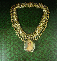 Antique Portrait necklace Vintage cameo necklace Victorian necklace 800 Gilt  - £451.55 GBP