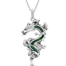 Legendary Chinese Dragon Green Malachite Inlaid Sterling Silver Necklace - £17.40 GBP