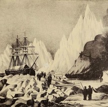 1930 American Whalers Crushed In the Ice Lithograph Print Currier &amp; Ives Art  - £48.55 GBP