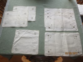 7-Piece Natural Linen Embroidered CUT-OUT Runner Set w/Measurements - Vintage - $9.90