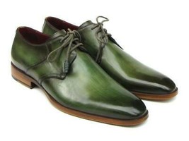 Paul Parkman Mens Shoes Derby Green Antiqued Italian Leather Handmade 05... - £294.97 GBP