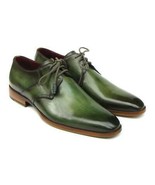 Paul Parkman Mens Shoes Derby Green Antiqued Italian Leather Handmade 059-GREEN - $374.99