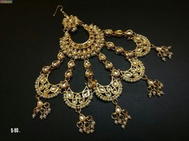 Kundan Fashion Jewelry Set Wedding Jhumar Pasa Paasa Bride Wear Gold Plated 158 - £22.73 GBP