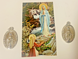 Our Lady of Lourdes &amp; St Bernadette Small Image Card + 2  Medal, New  #GFTSHP - $7.00