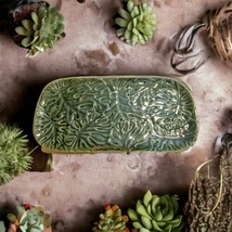 Palm Leaf Green Platter Grasslands Road Decorative Ceramic Serving Plate Rectang - £13.19 GBP
