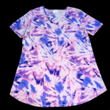 ScrubStar Scrub Top Shirt Nurse Vet Shirt S Small Pink Blue Purple Tie Dye - £16.01 GBP