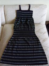 OLD NAVY BLACK AND SILVER STRIPED SLEEVELESS DRESS - SIZE L - £15.70 GBP