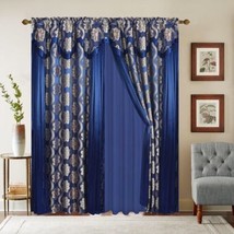 Nicola Flowers Navy Curtains Windows Panels With Attached Valance 2 Pcs Set - $44.54