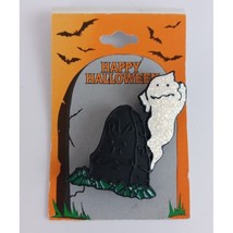 New Halloween Treats Ghost With Tombstone Glitter Lapel Hat Pin - £5.04 GBP