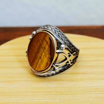 925Sterling Silver Natural Certified 7 Ct Tigers Eye Stone Valentine Mens Ring - £54.86 GBP