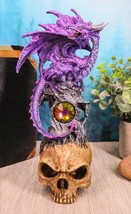 Ebros Purple Midnight Dragon Perching On Cranium Alien Skull W/ Gemstone Statue - £21.22 GBP