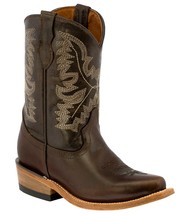 Kids Western Boots Smooth Leather Brown Classic Snip Toe Botas Vaquera - $52.24