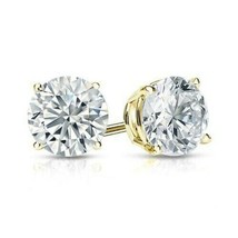 3.00Ct Simulated Diamond Earrings Stud Real 14K Yellow Gold Plated Screw Back - £30.51 GBP