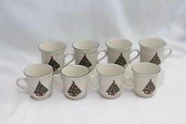 Christmas Tree Stoneware Cups Set of 8 Xmas - £23.05 GBP