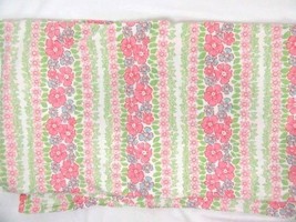 Pottery Barn Kids Summer Floral Stripe Pink Green Queen Flat Sheet - £30.60 GBP