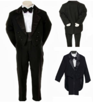 Toddler Baby Boy Black Tail Tuxedo outfit suit set 5 pc Size  S-M-L-XL  - £31.44 GBP