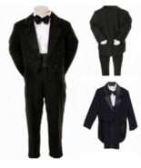 Toddler Baby Boy Black Tail Tuxedo outfit suit set 5 pc Size  S-M-L-XL  - £31.44 GBP