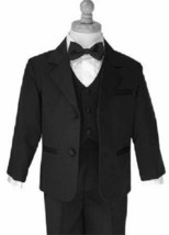 Toddler Baby Boy Black Bow Tie Tuxedo outfit suit set 5 pc Size  S-M-L-XL  - £30.85 GBP