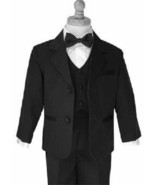 Toddler Baby Boy Black Bow Tie Tuxedo outfit suit set 5 pc Size  S-M-L-XL  - £31.44 GBP