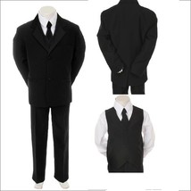 Toddler Baby Boy Black Tie Tuxedo outfit suit set 5 pc Size  S - Small - 3-6 M - £31.96 GBP