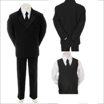 Toddler Baby Boy Black Tie Tuxedo outfit suit set 5 pc Size  S-M-L-XL - £31.41 GBP